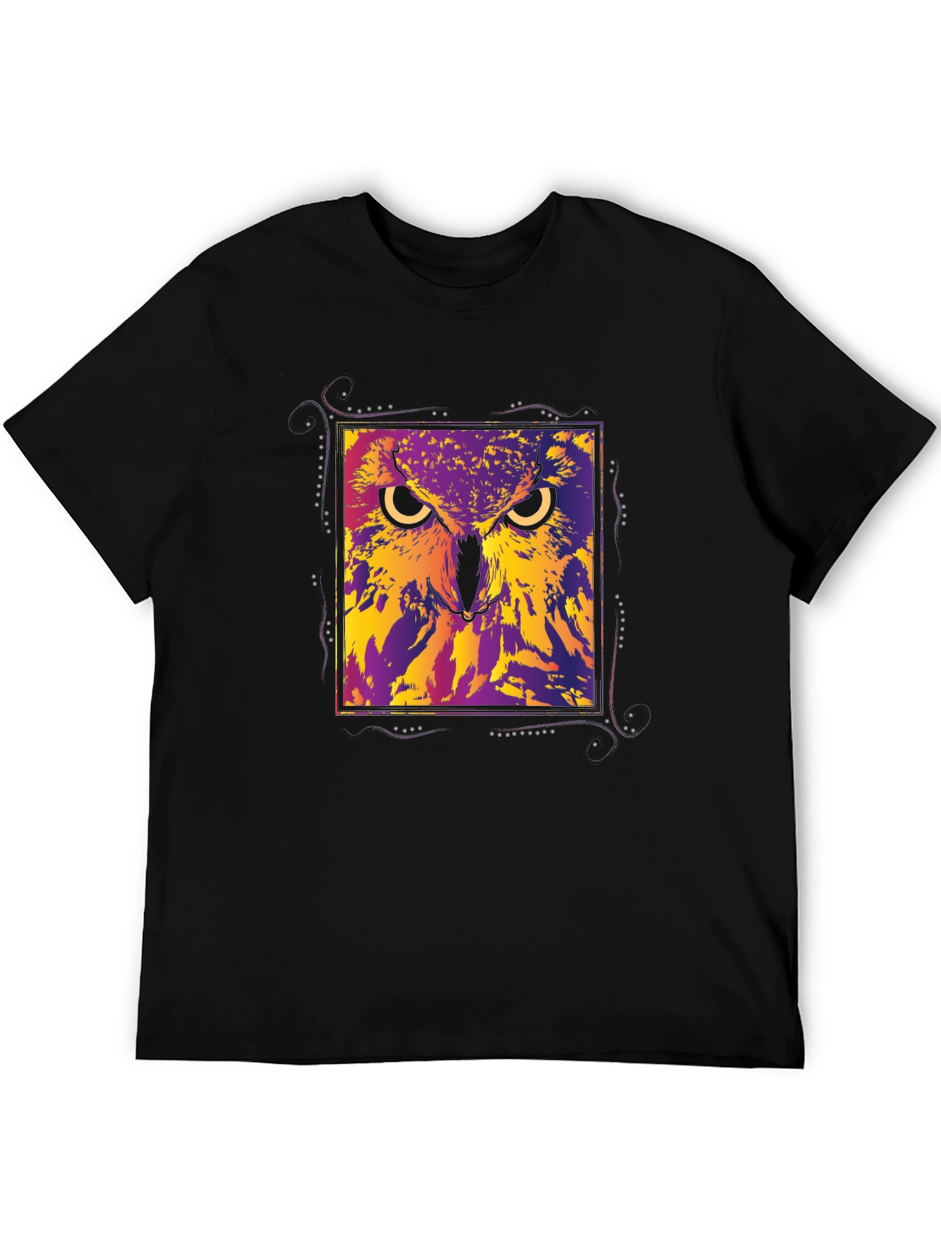 Abstract Owl Graphic Black T-Shirt