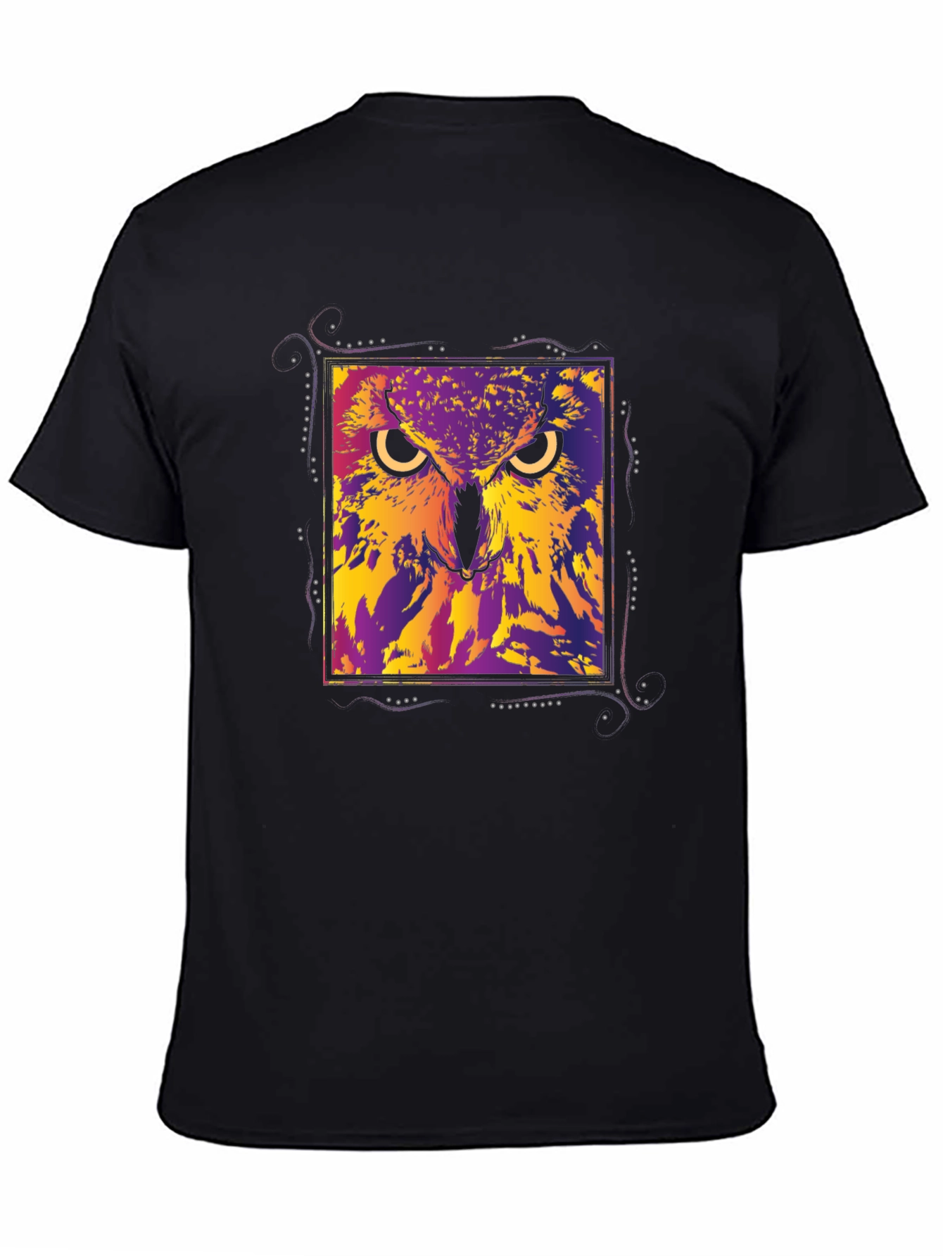 Abstract Owl Graphic Black T-Shirt