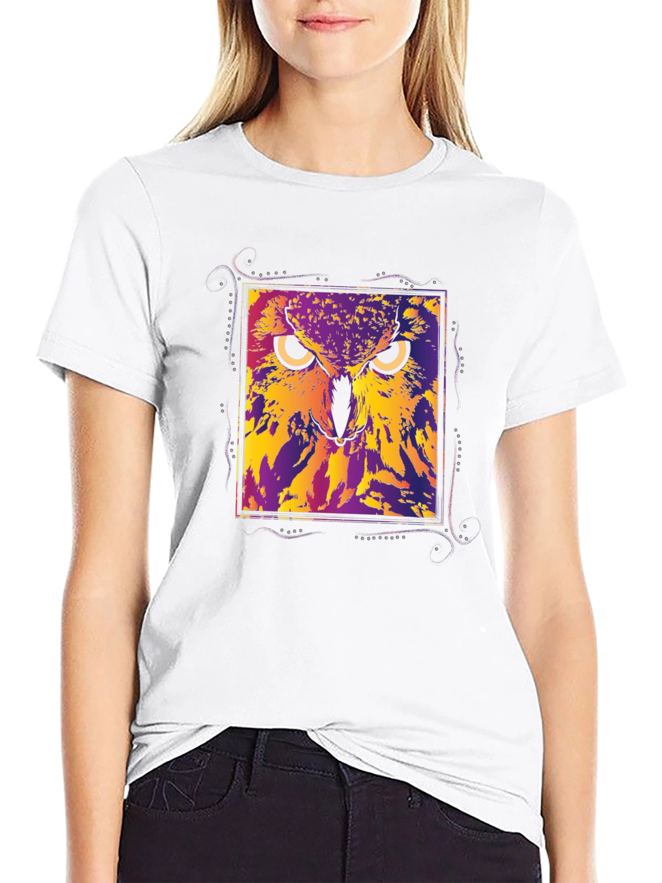 Abstract Owl Graphic Black T-Shirt