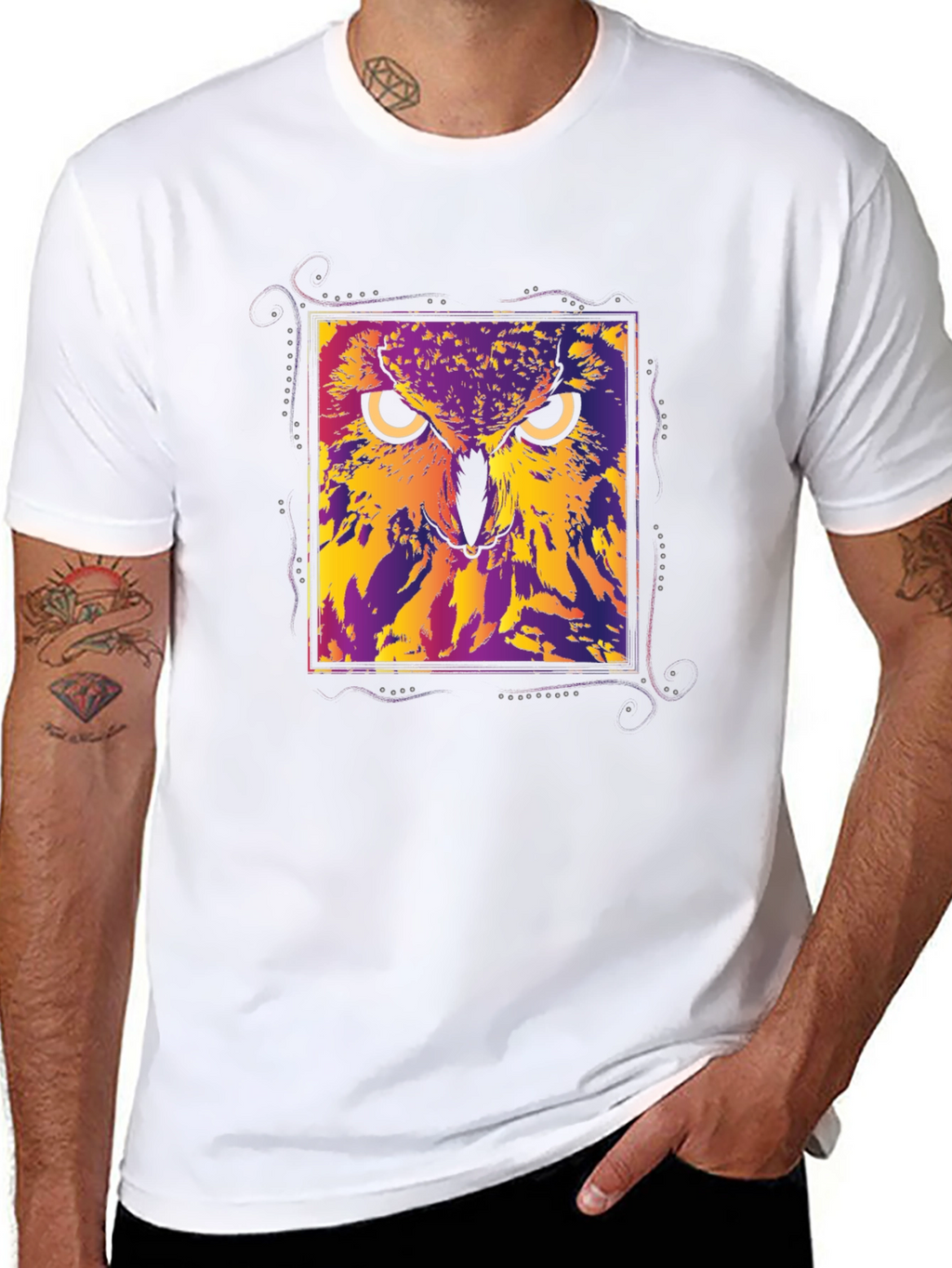 Abstract Owl Graphic Black T-Shirt