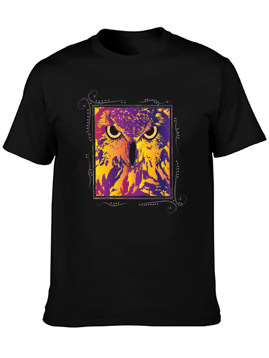 Abstract Owl Graphic Black T-Shirt