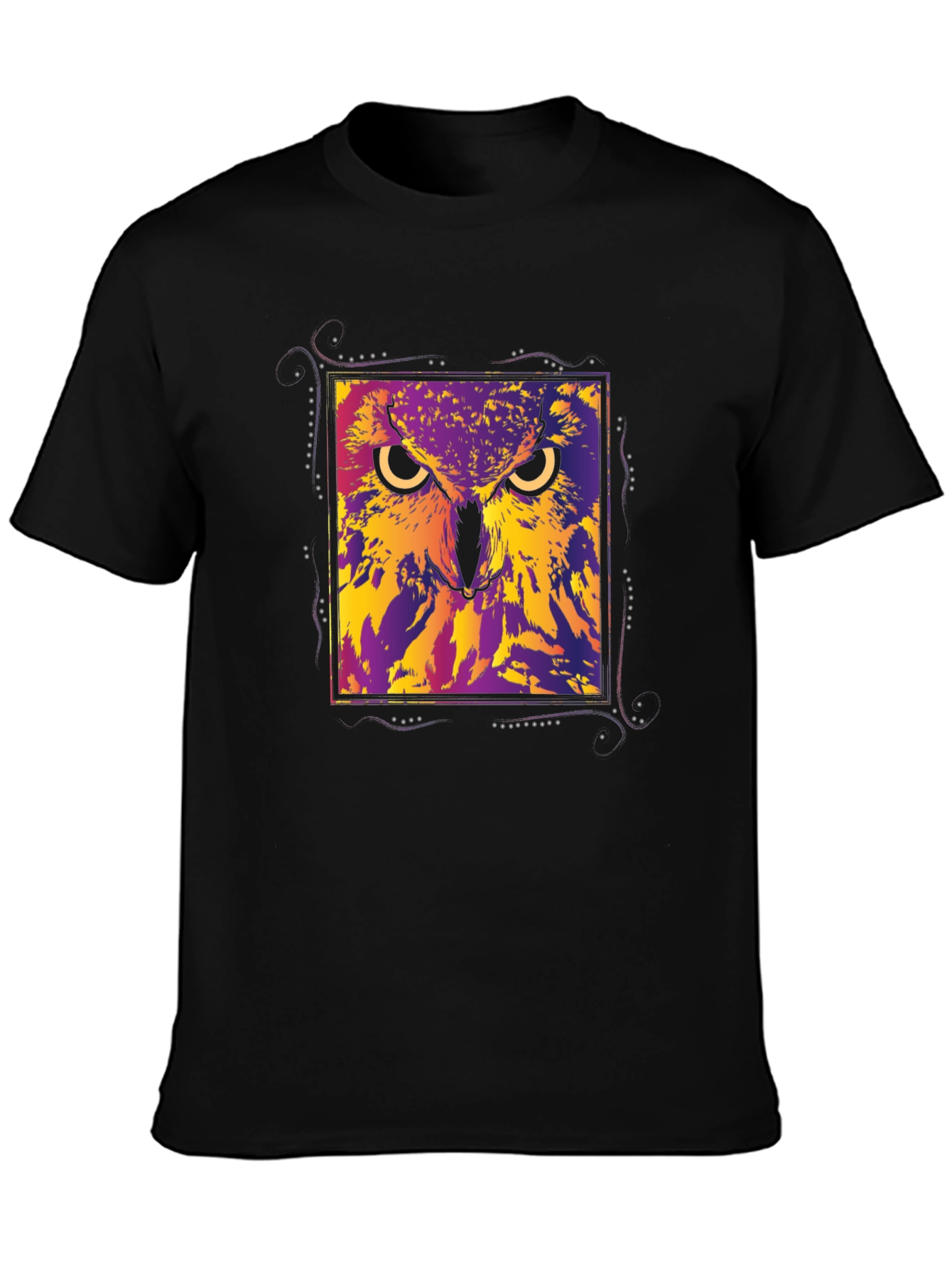 Abstract Owl Graphic Black T-Shirt
