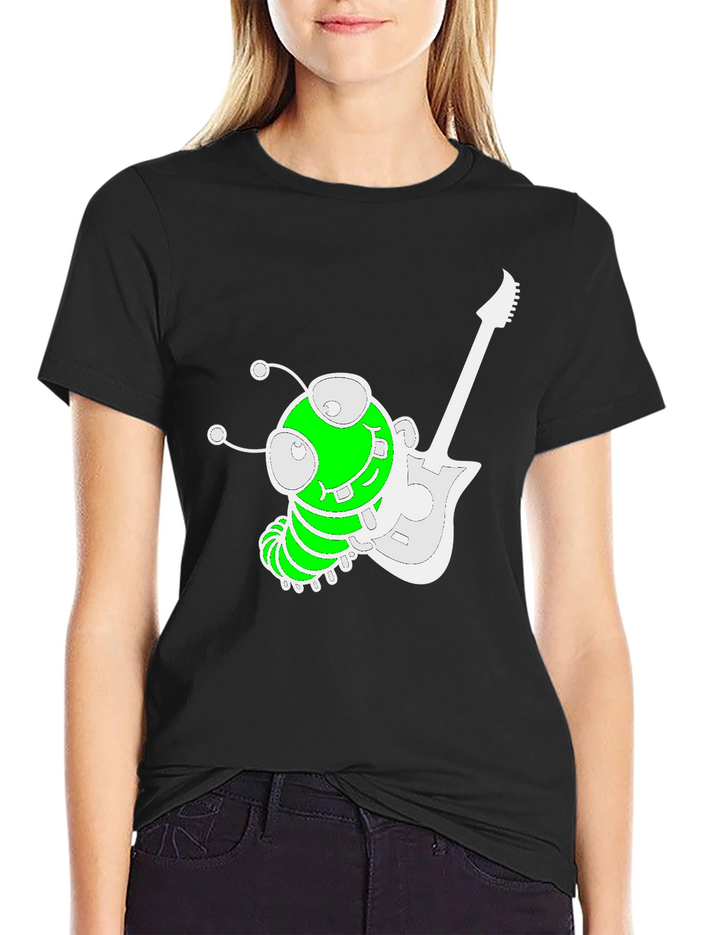 Funky Alien Guitarist Graphic Tee - Black