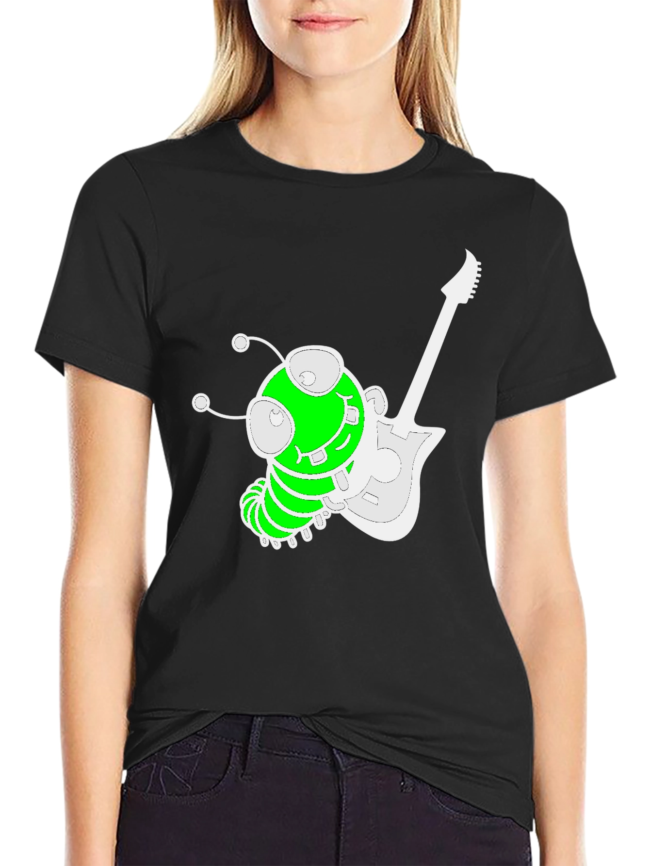 Funky Alien Guitarist Graphic Tee - Black