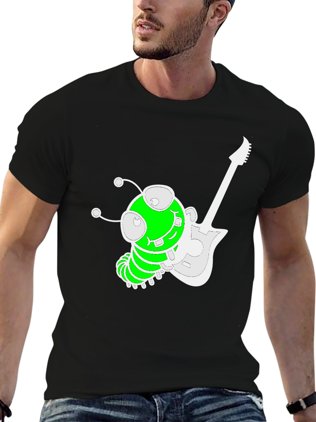 Funky Alien Guitarist Graphic Tee - Black