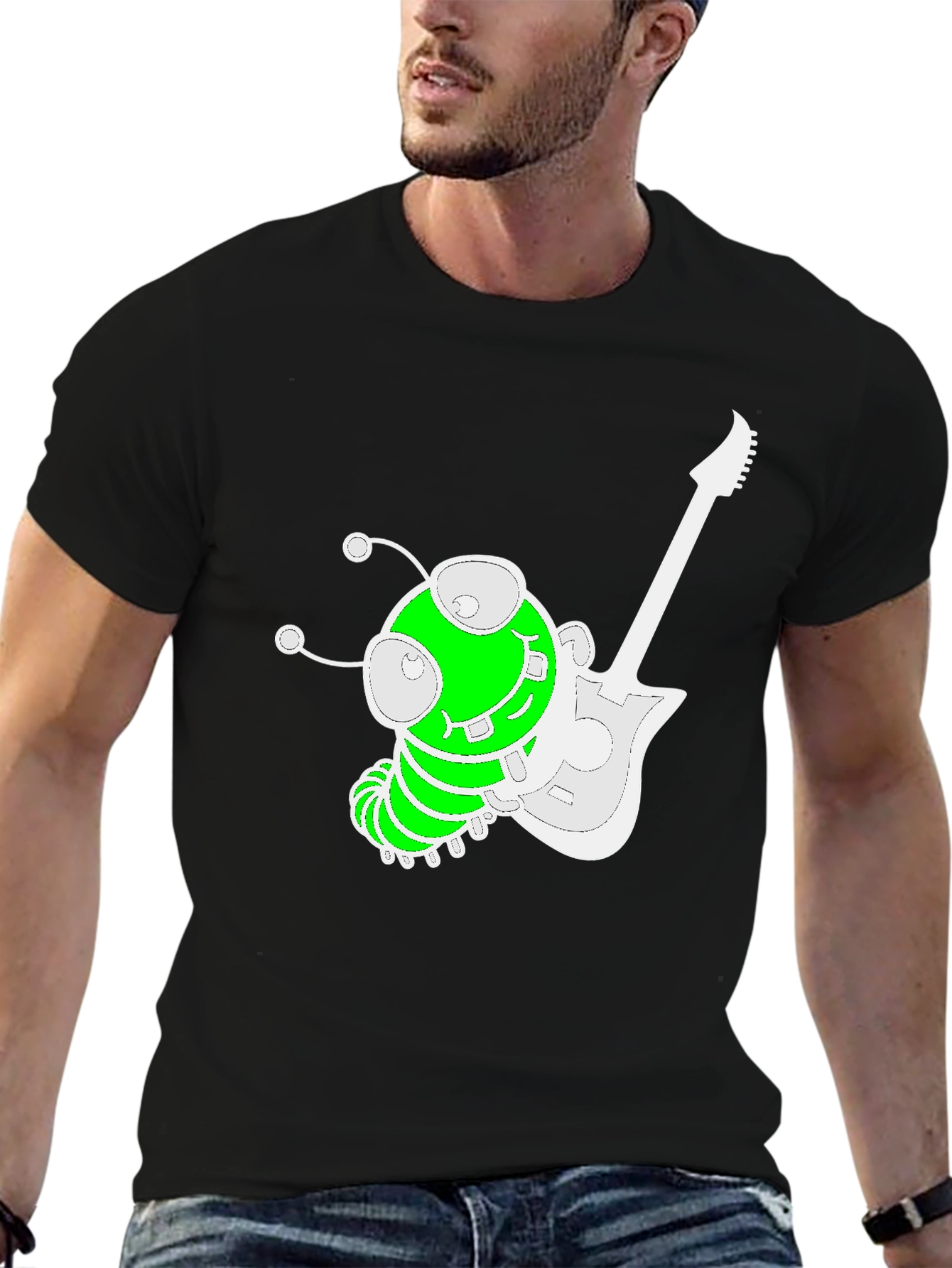 Funky Alien Guitarist Graphic Tee - Black