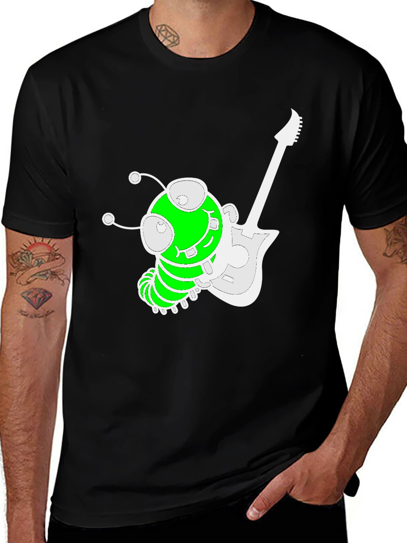 Funky Alien Guitarist Graphic Tee - Black