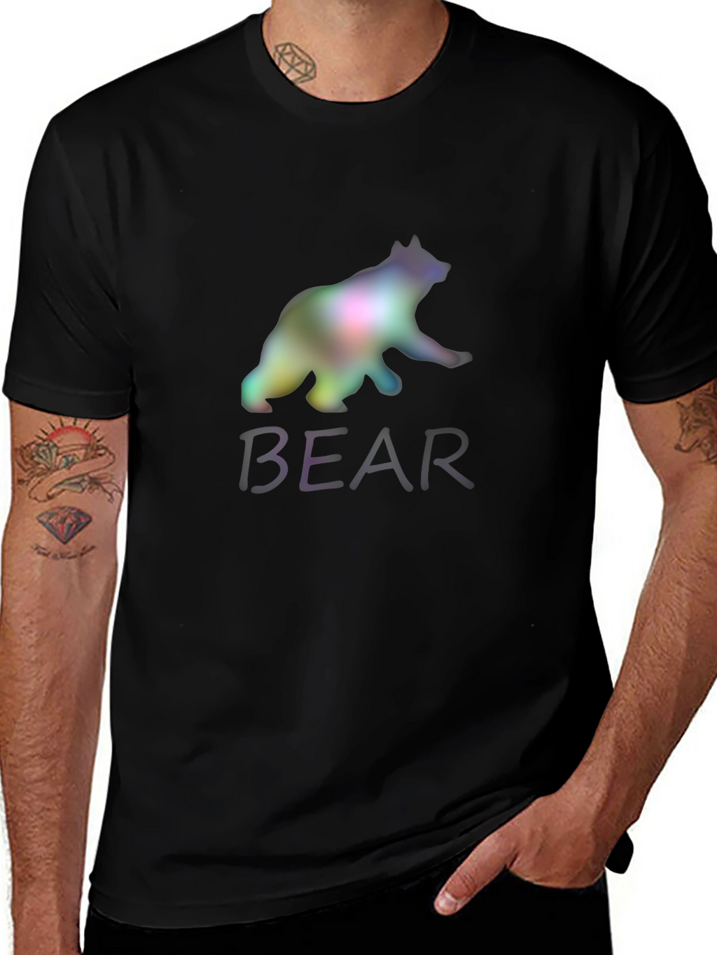 Mens Black Bear Graphic Print T-Shirt