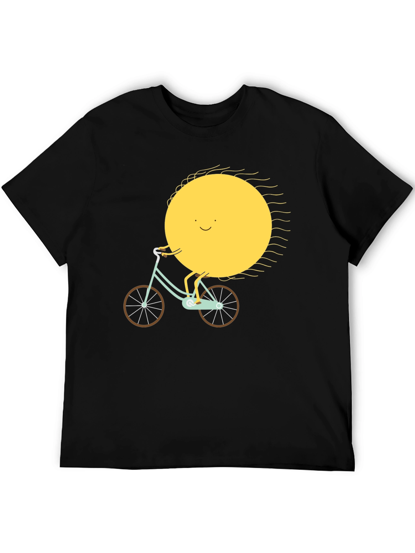 Sun Riding Bike Graphic Tee - Black Cotton T-Shirt