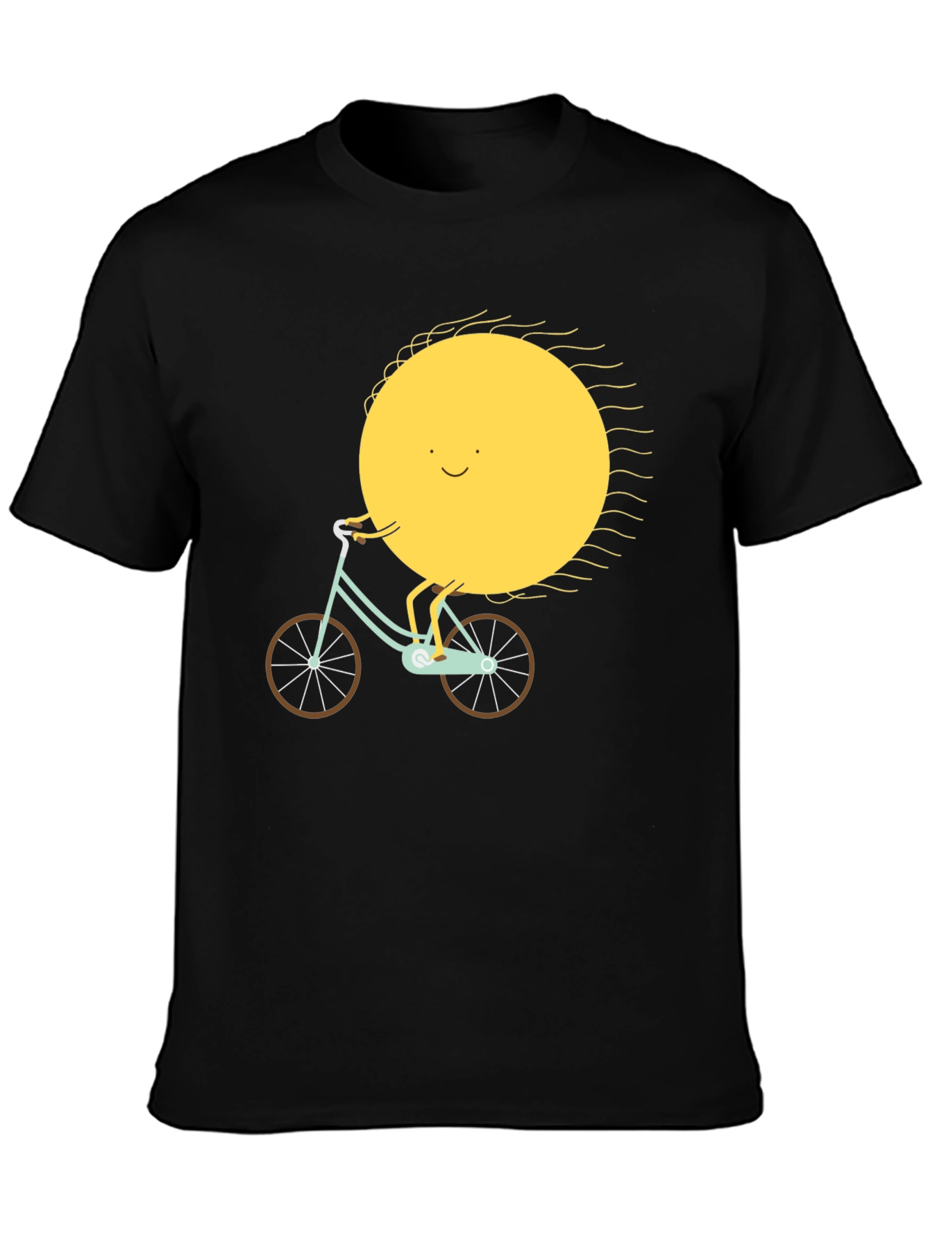 Sun Riding Bike Graphic Tee - Black Cotton T-Shirt