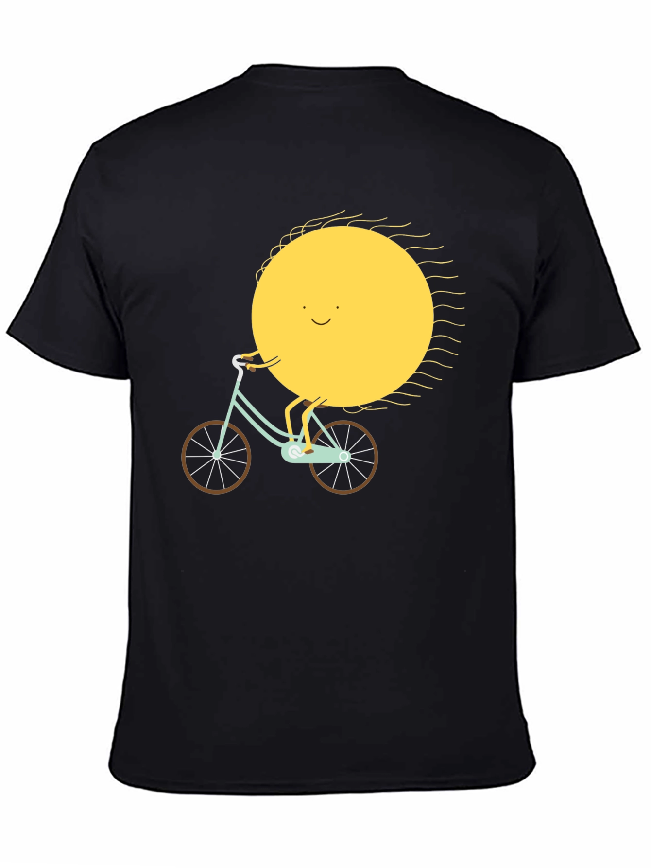 Sun Riding Bike Graphic Tee - Black Cotton T-Shirt