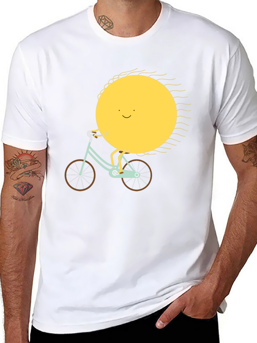 Sun Riding Bike Graphic Tee - Black Cotton T-Shirt