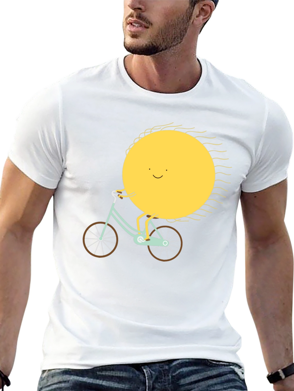 Sun Riding Bike Graphic Tee - Black Cotton T-Shirt