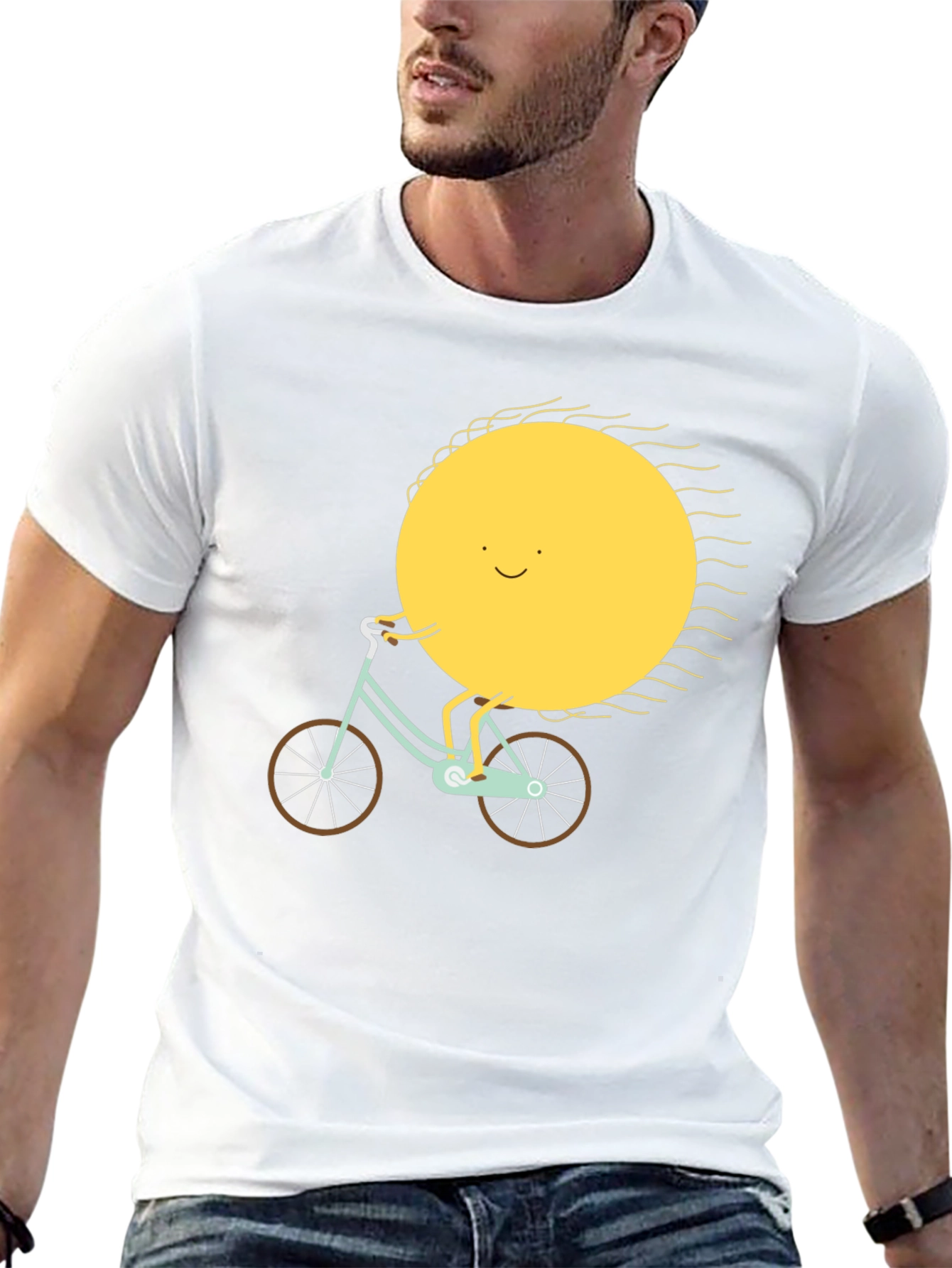 Sun Riding Bike Graphic Tee - Black Cotton T-Shirt