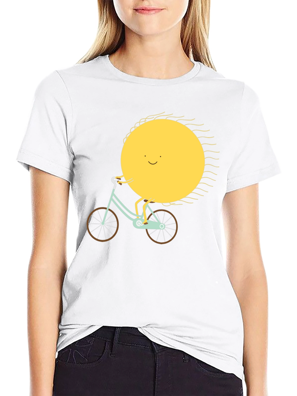 Sun Riding Bike Graphic Tee - Black Cotton T-Shirt