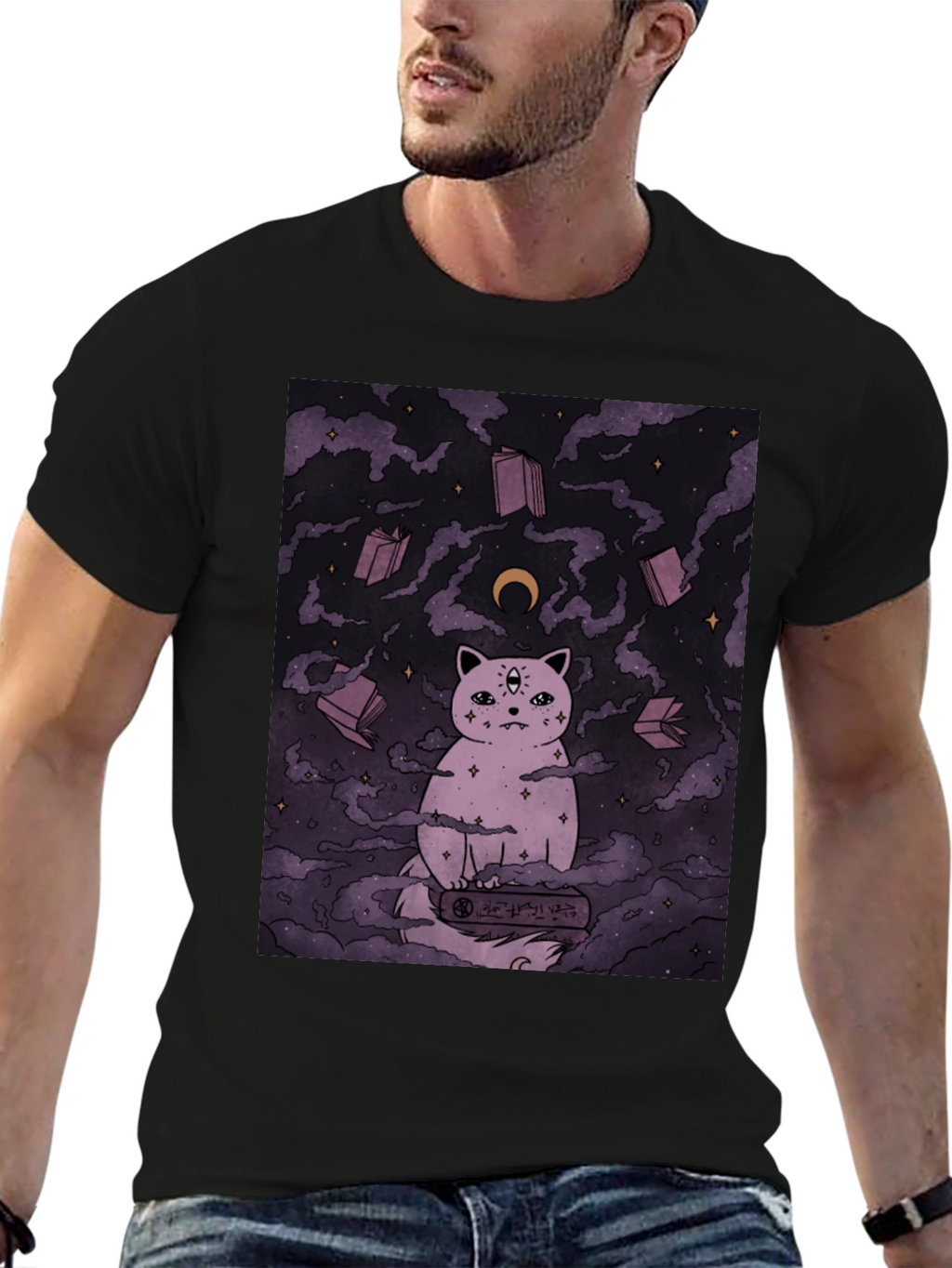 Mystic Cat Graphic Tee - Unisex Black T-Shirt