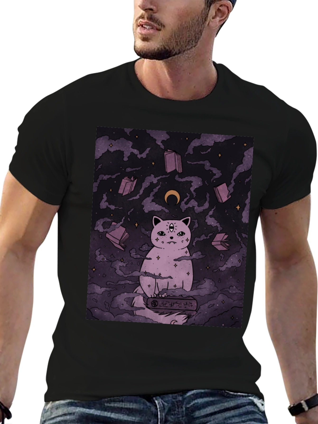 Mystic Cat Graphic Tee - Unisex Black T-Shirt