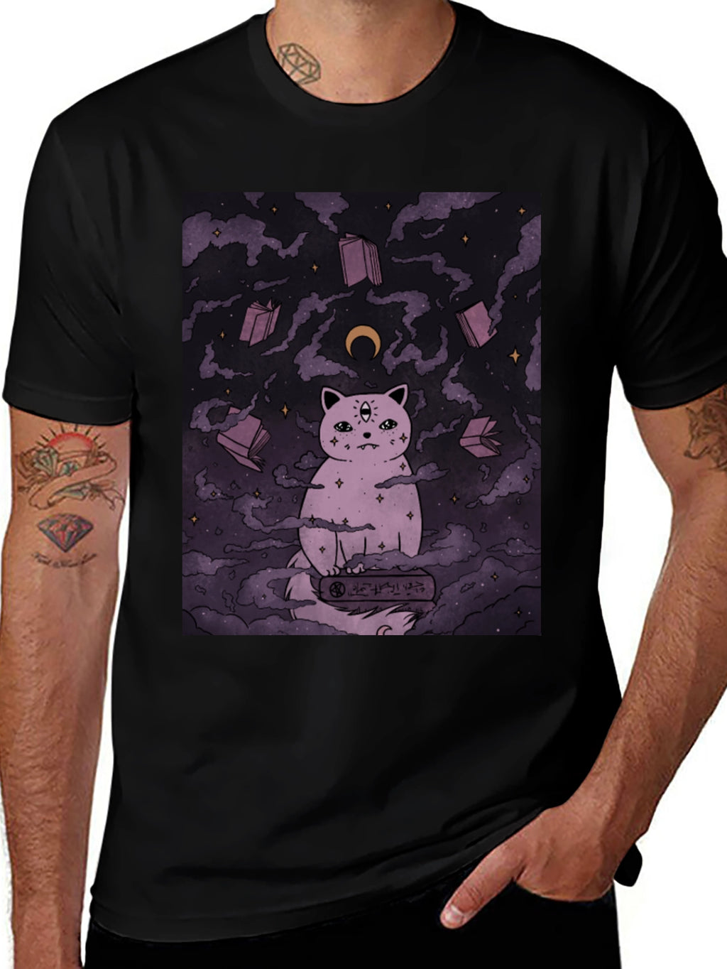 Mystic Cat Graphic Tee - Unisex Black T-Shirt