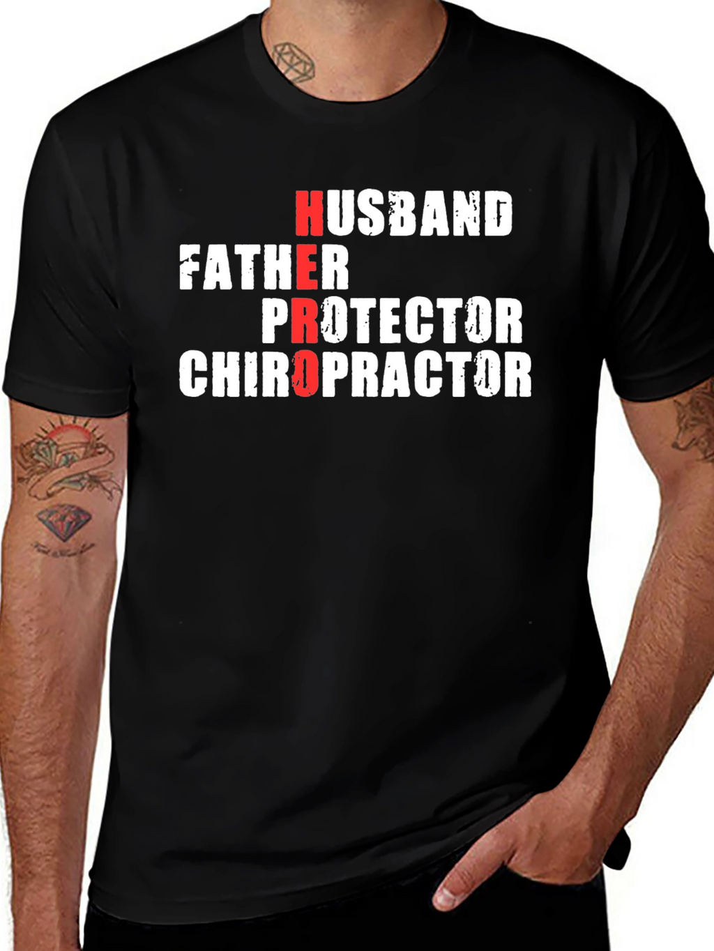 Hero Husband Father Protector Chiropractor Black T-Shirt