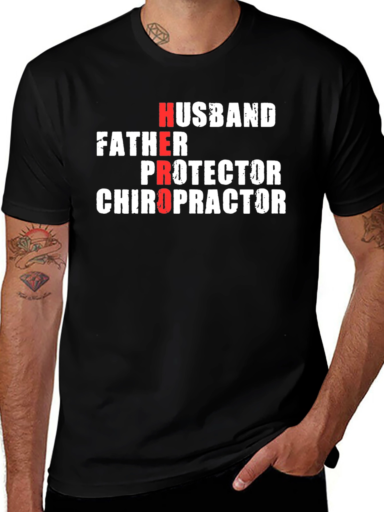 Hero Husband Father Protector Chiropractor Black T-Shirt