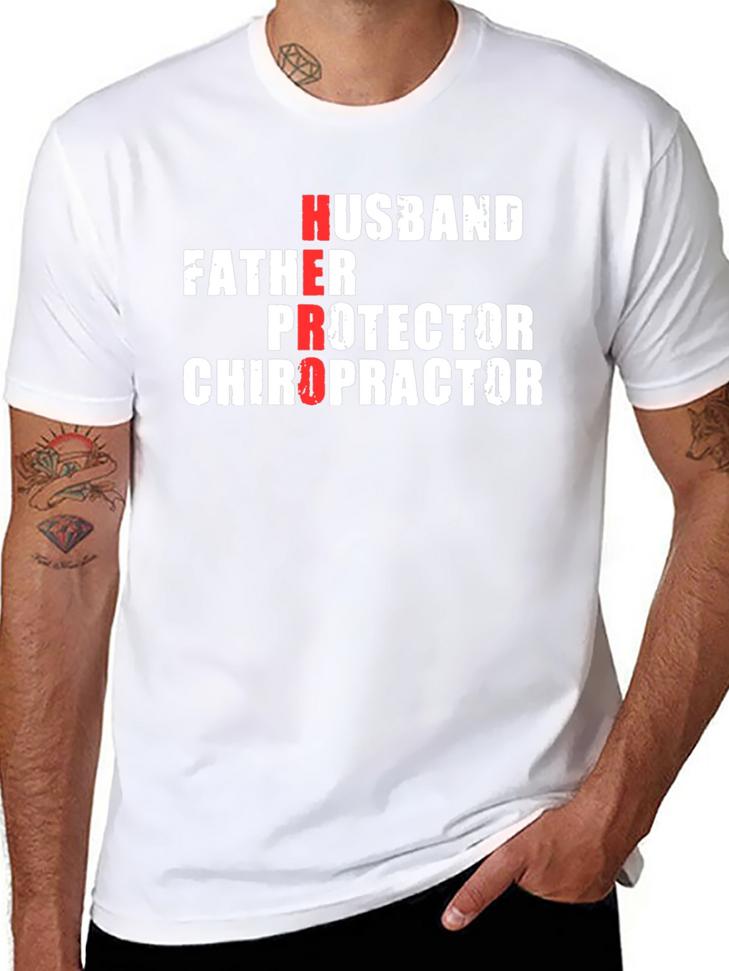 Hero Husband Father Protector Chiropractor Black T-Shirt