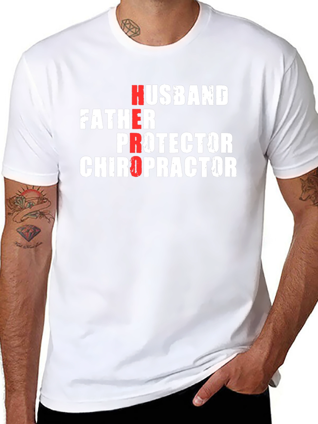 Hero Husband Father Protector Chiropractor Black T-Shirt