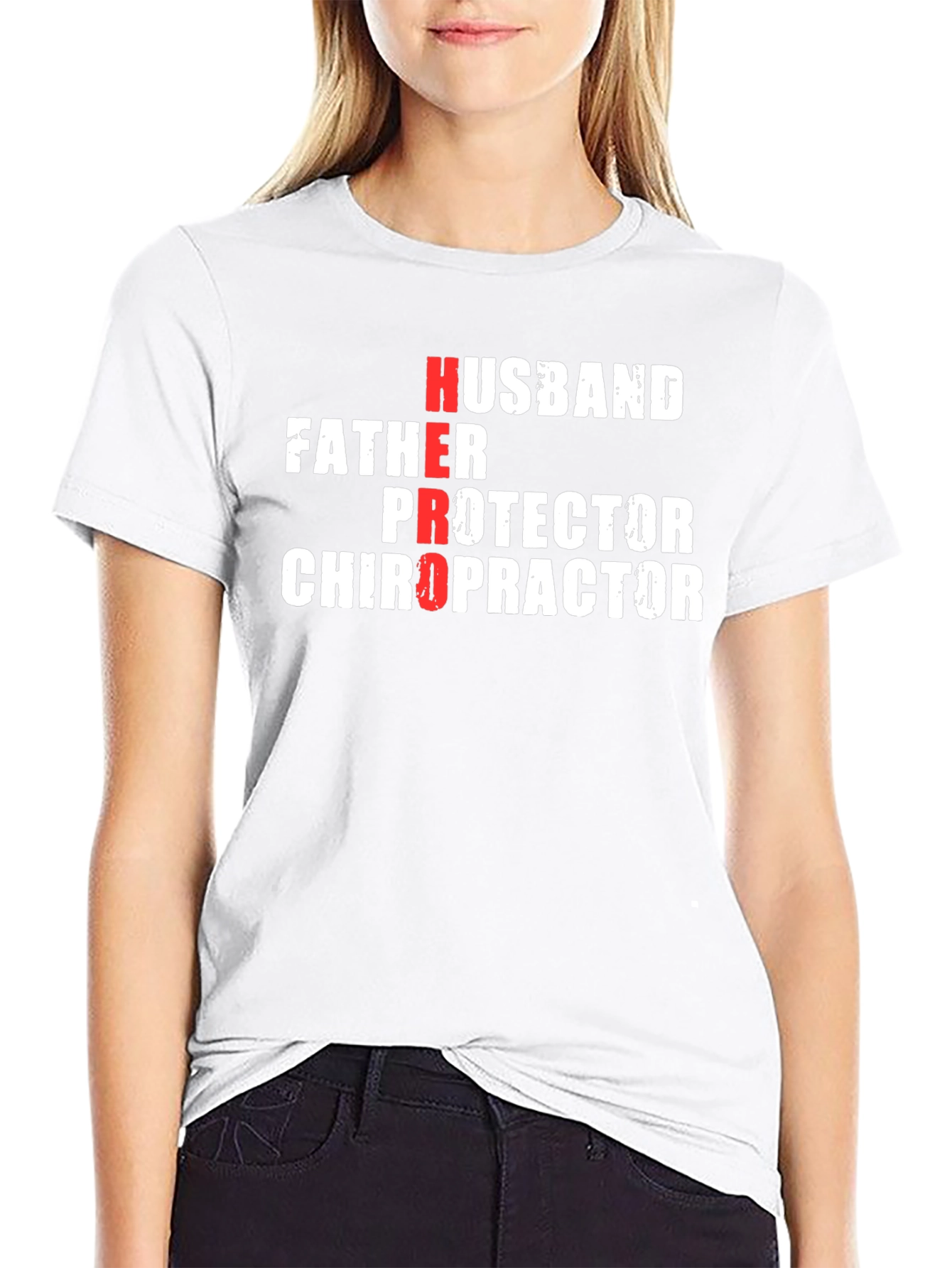 Hero Husband Father Protector Chiropractor Black T-Shirt