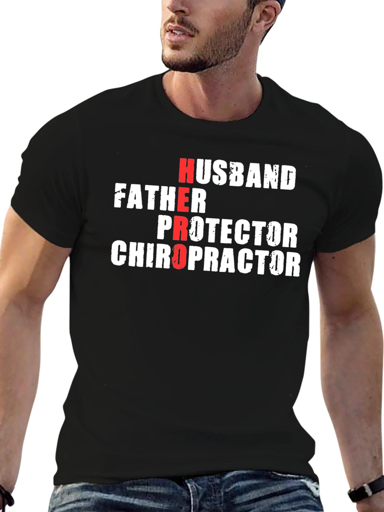Hero Husband Father Protector Chiropractor Black T-Shirt