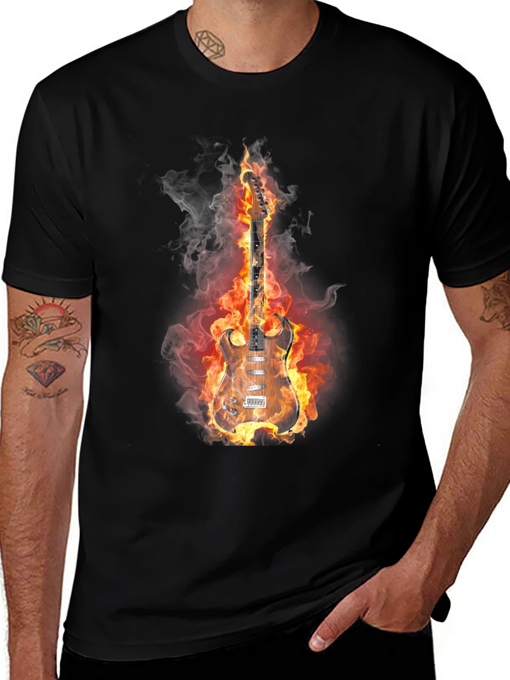 Flaming Guitar T-Shirt - Rock and Roll Style