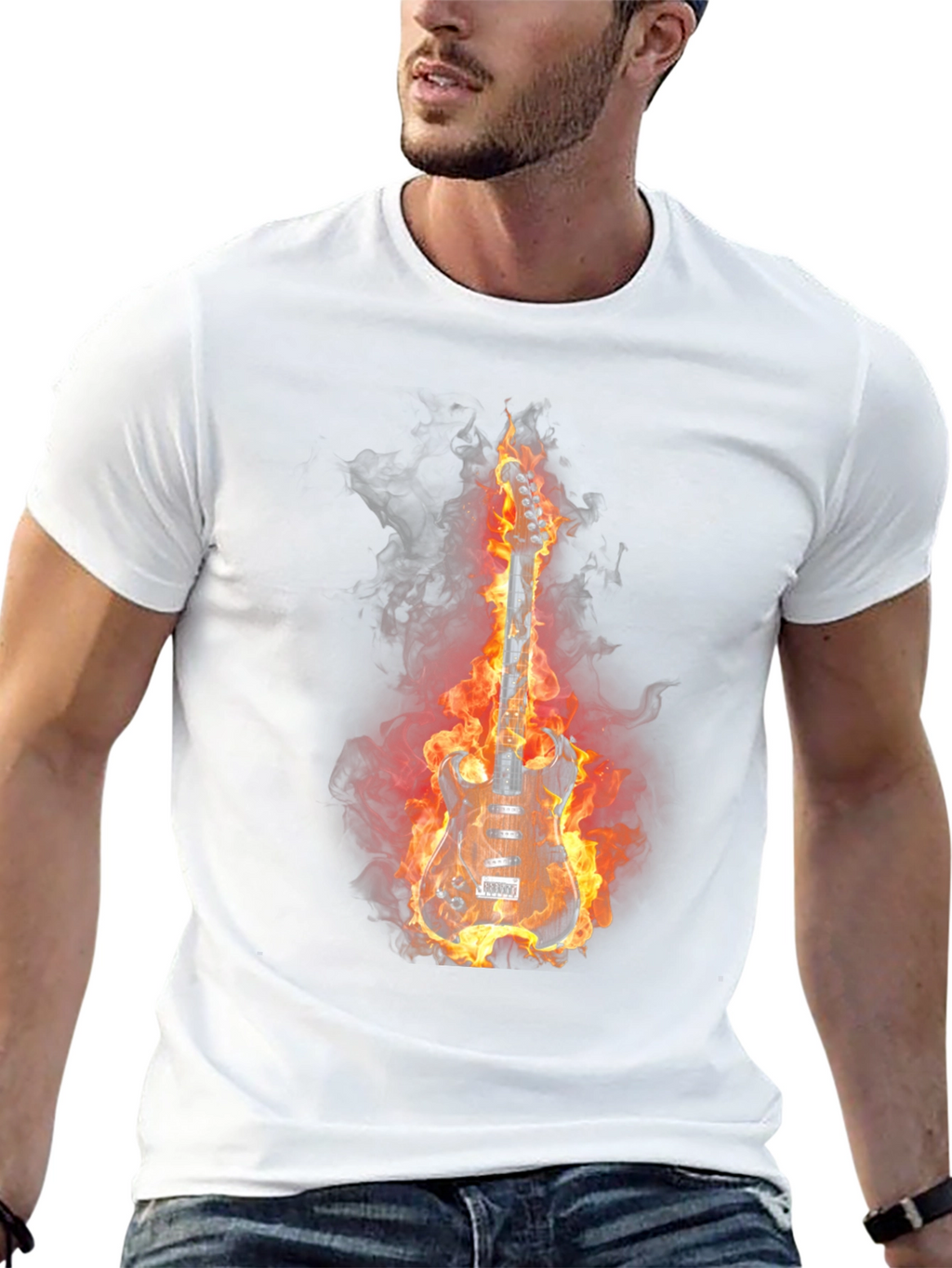 Flaming Guitar T-Shirt - Rock and Roll Style