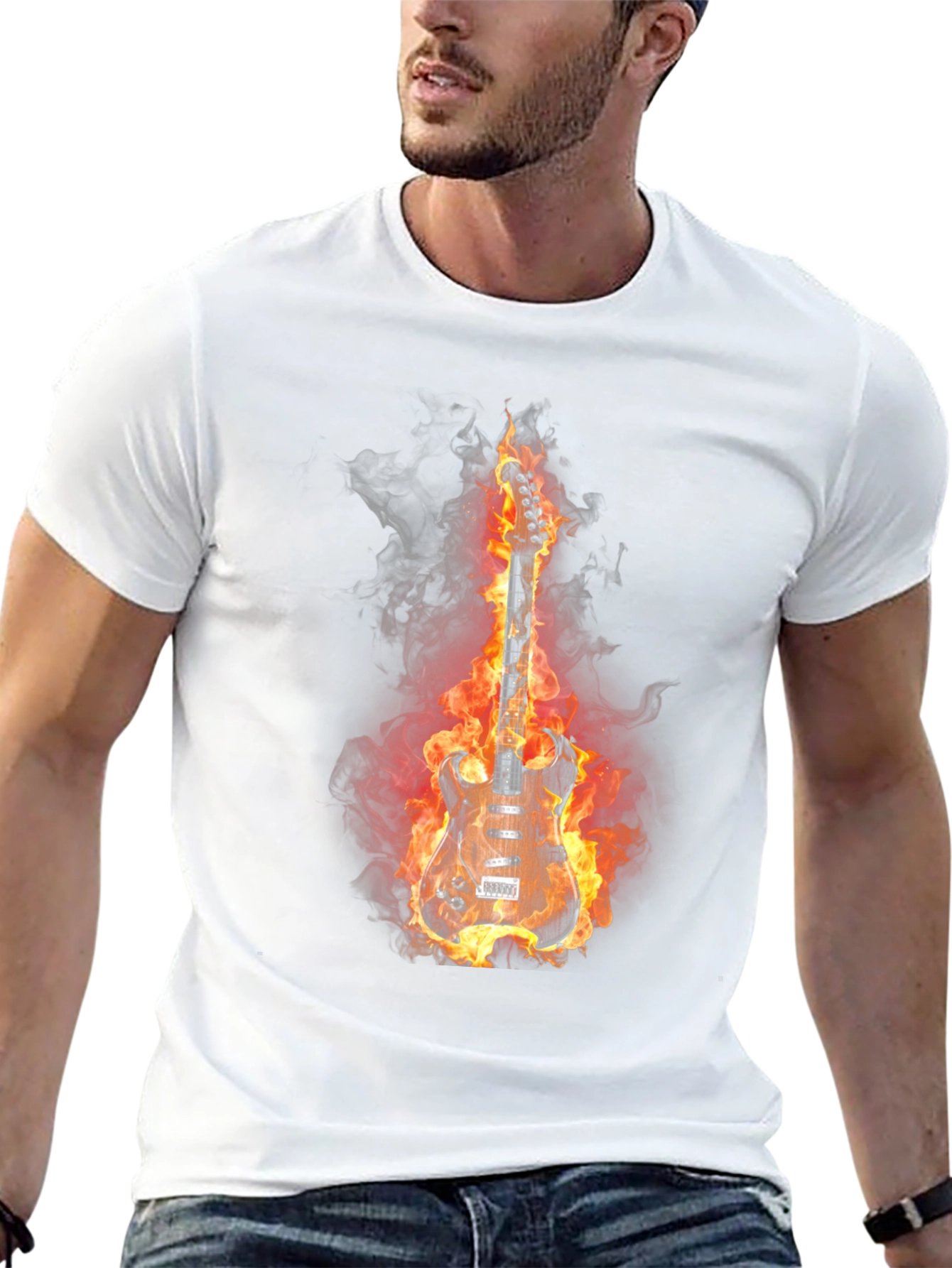 Flaming Guitar T-Shirt - Rock and Roll Style