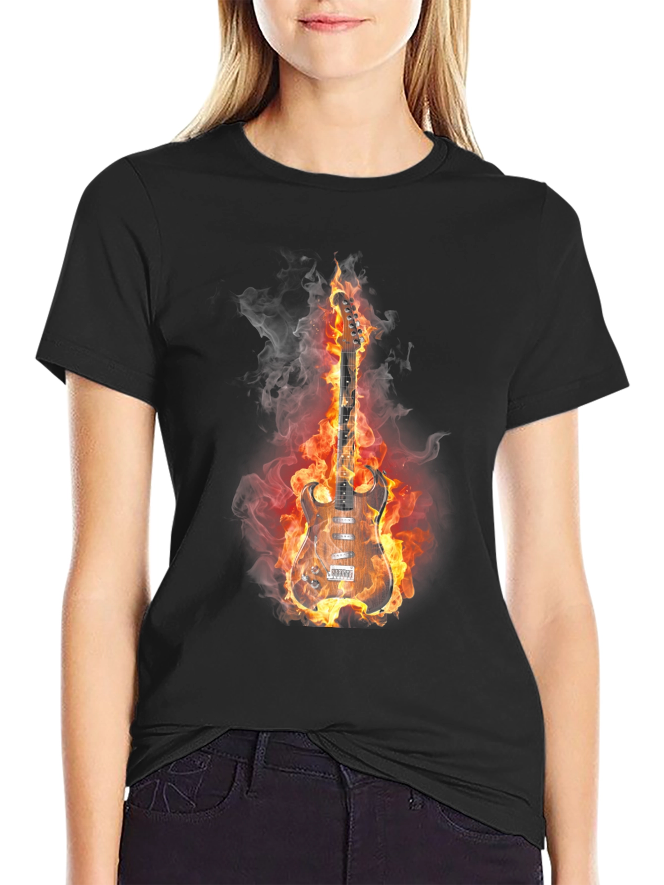 Flaming Guitar T-Shirt - Rock and Roll Style