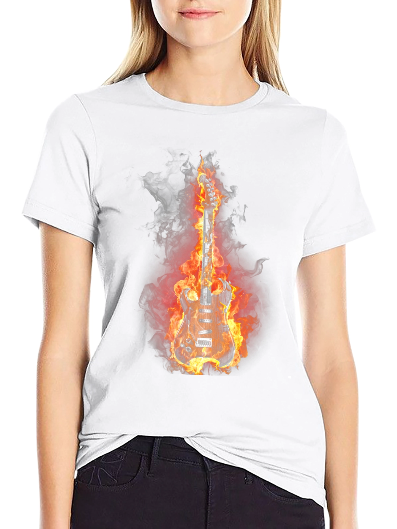 Flaming Guitar T-Shirt - Rock and Roll Style