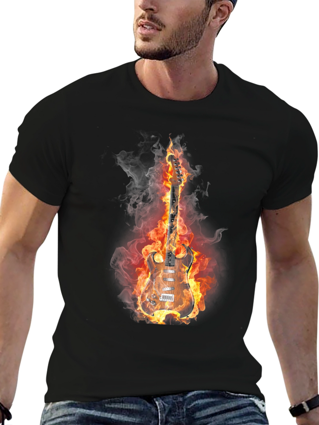 Flaming Guitar T-Shirt - Rock and Roll Style