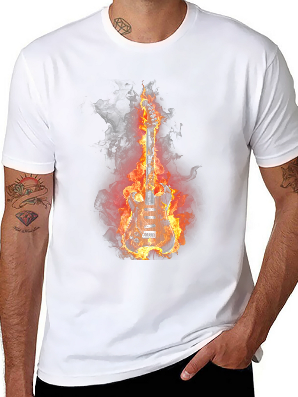Flaming Guitar T-Shirt - Rock and Roll Style