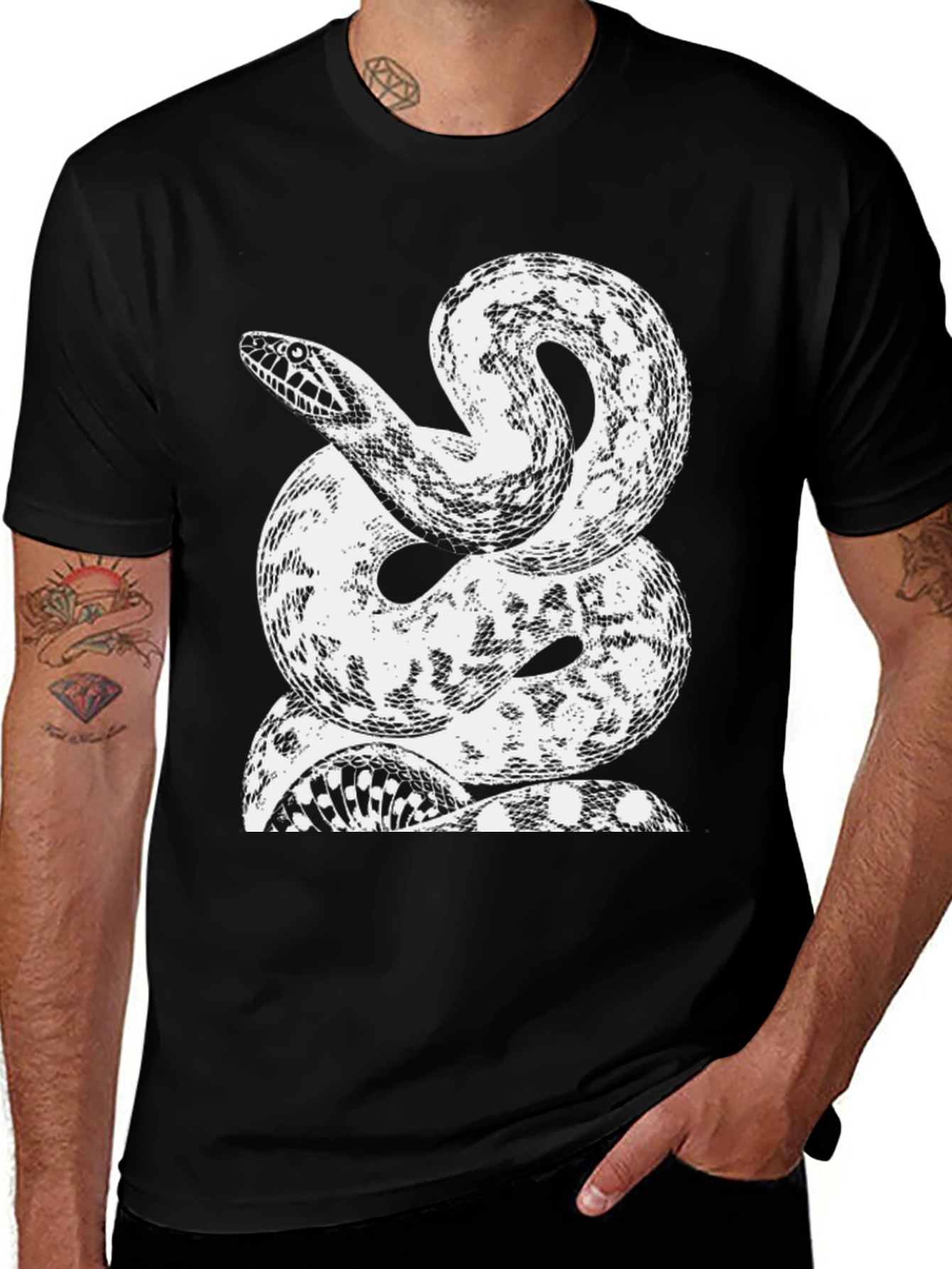 Snake Graphic Tee - Mens Black Cotton T-Shirt