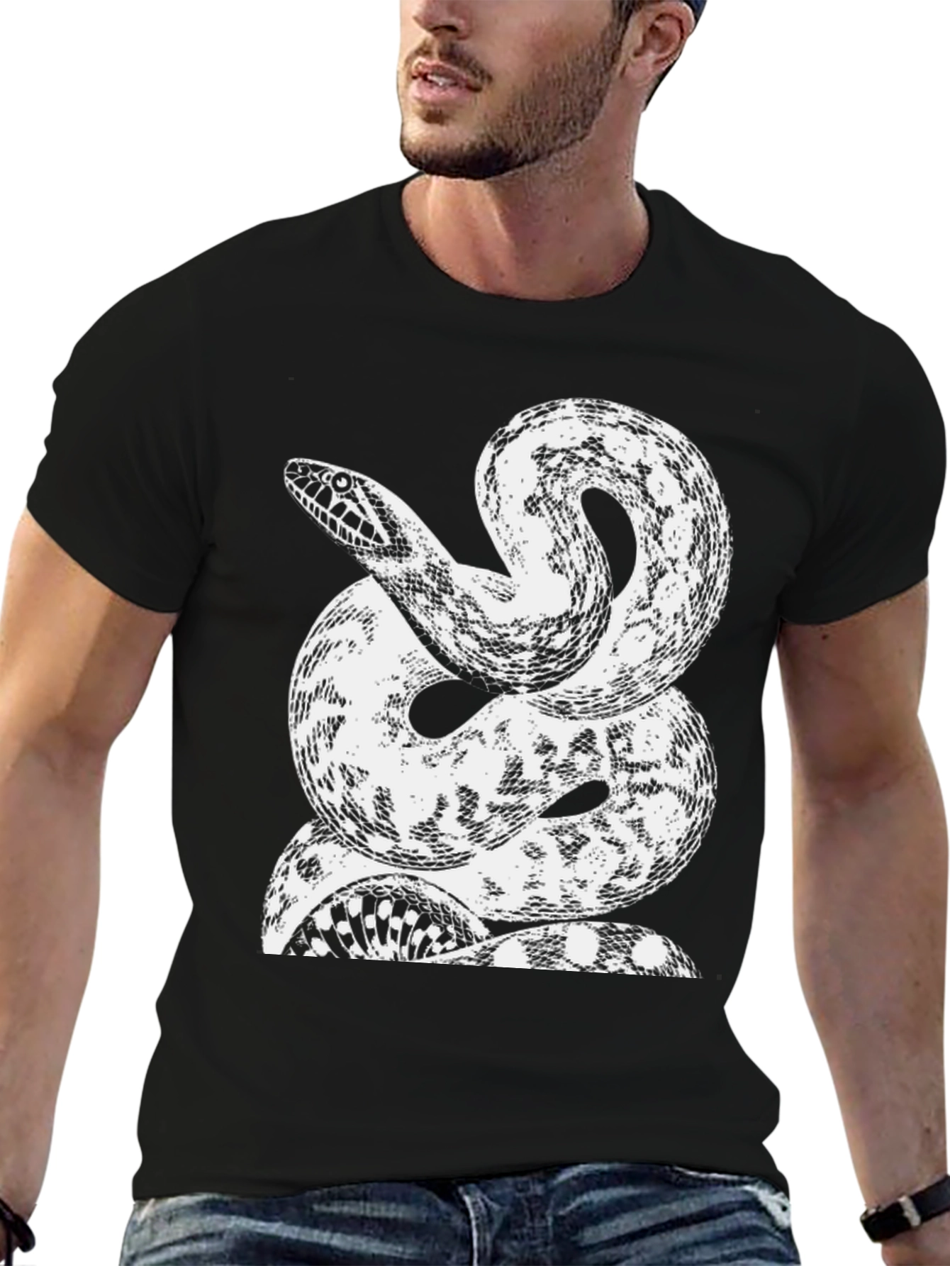 Snake Graphic Tee - Mens Black Cotton T-Shirt