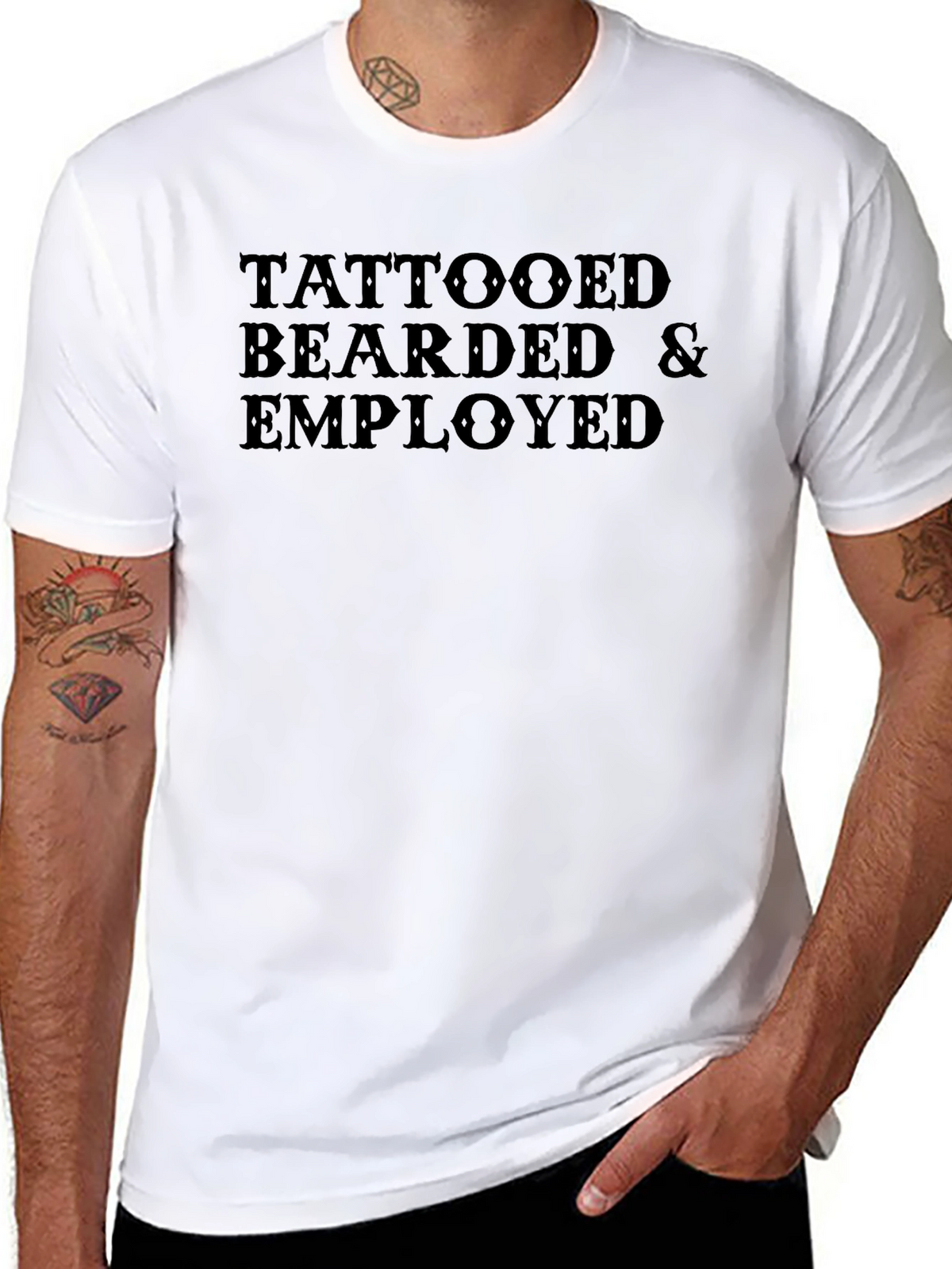 Tattooed Bearded & Employed Graphic Tee - Black Cotton T-Shirt