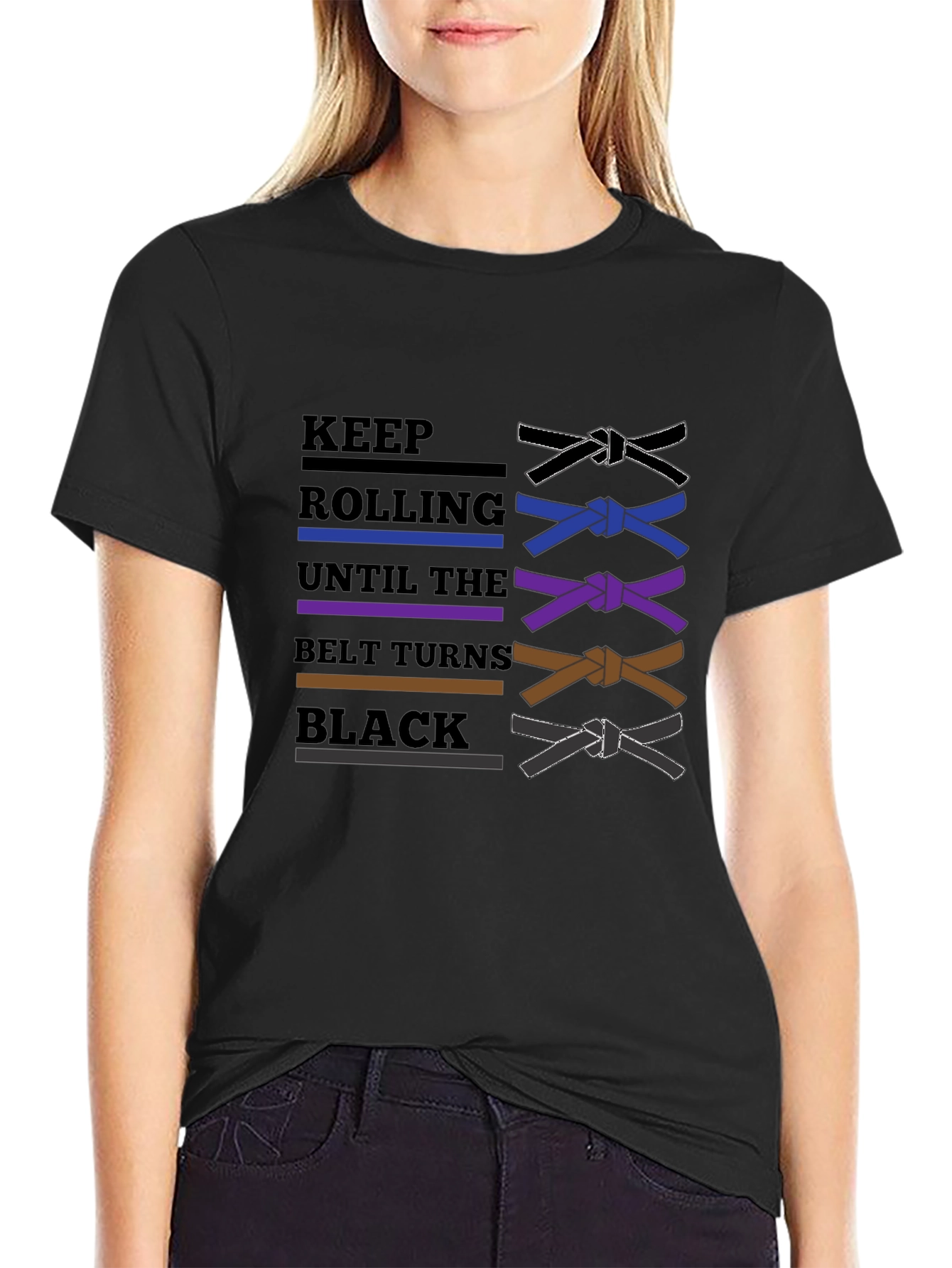 BJJ Keep Rolling Belt Turns Black T-Shirt