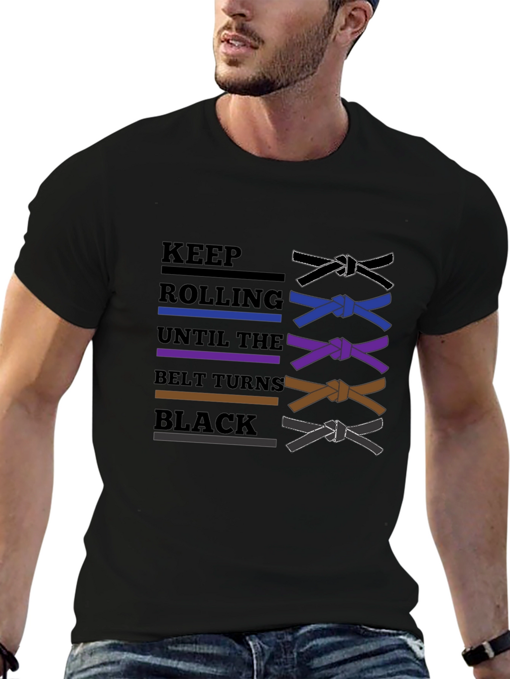 BJJ Keep Rolling Belt Turns Black T-Shirt
