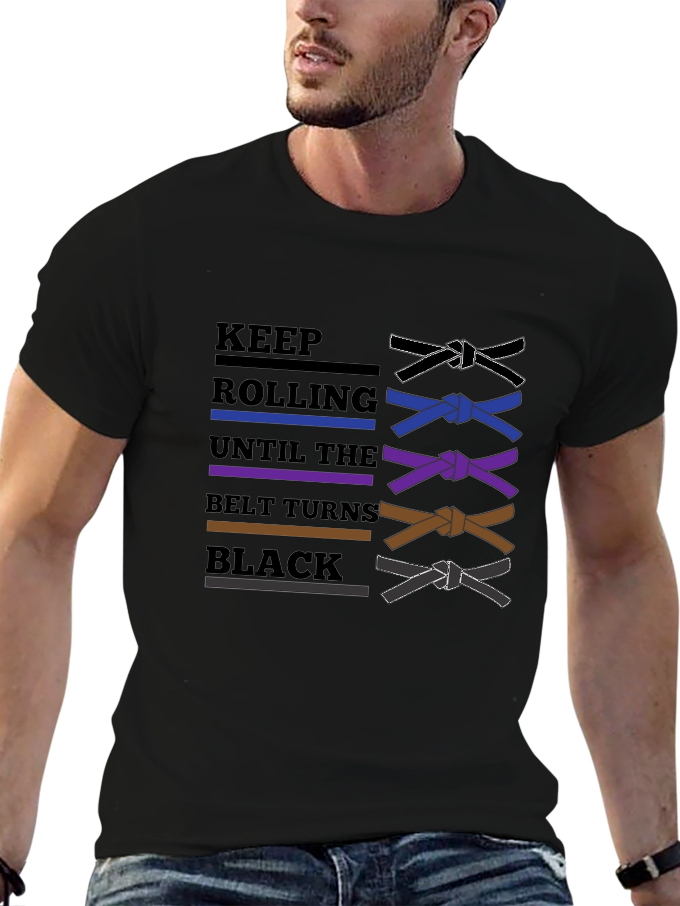 BJJ Keep Rolling Belt Turns Black T-Shirt