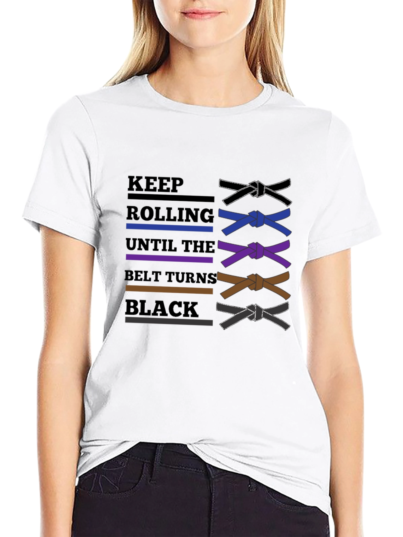 BJJ Keep Rolling Belt Turns Black T-Shirt