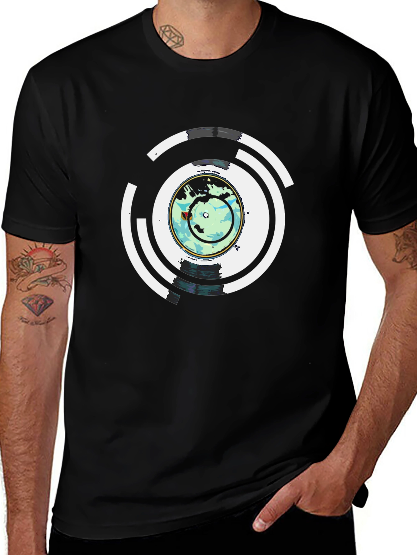 Abstract Earth Graphic Mens Black T-Shirt