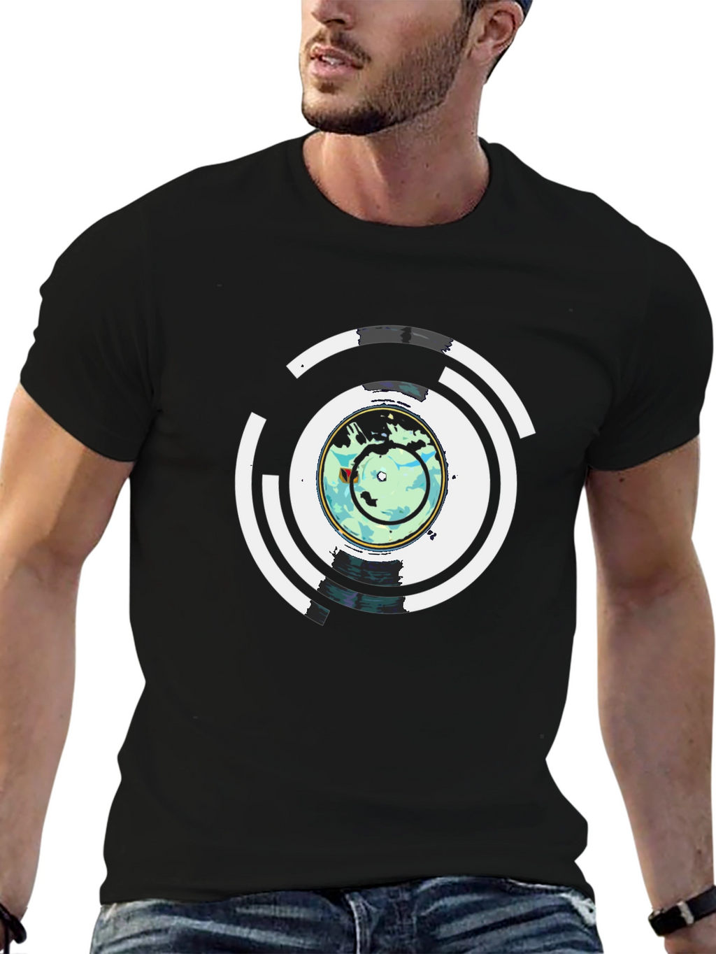 Abstract Earth Graphic Mens Black T-Shirt