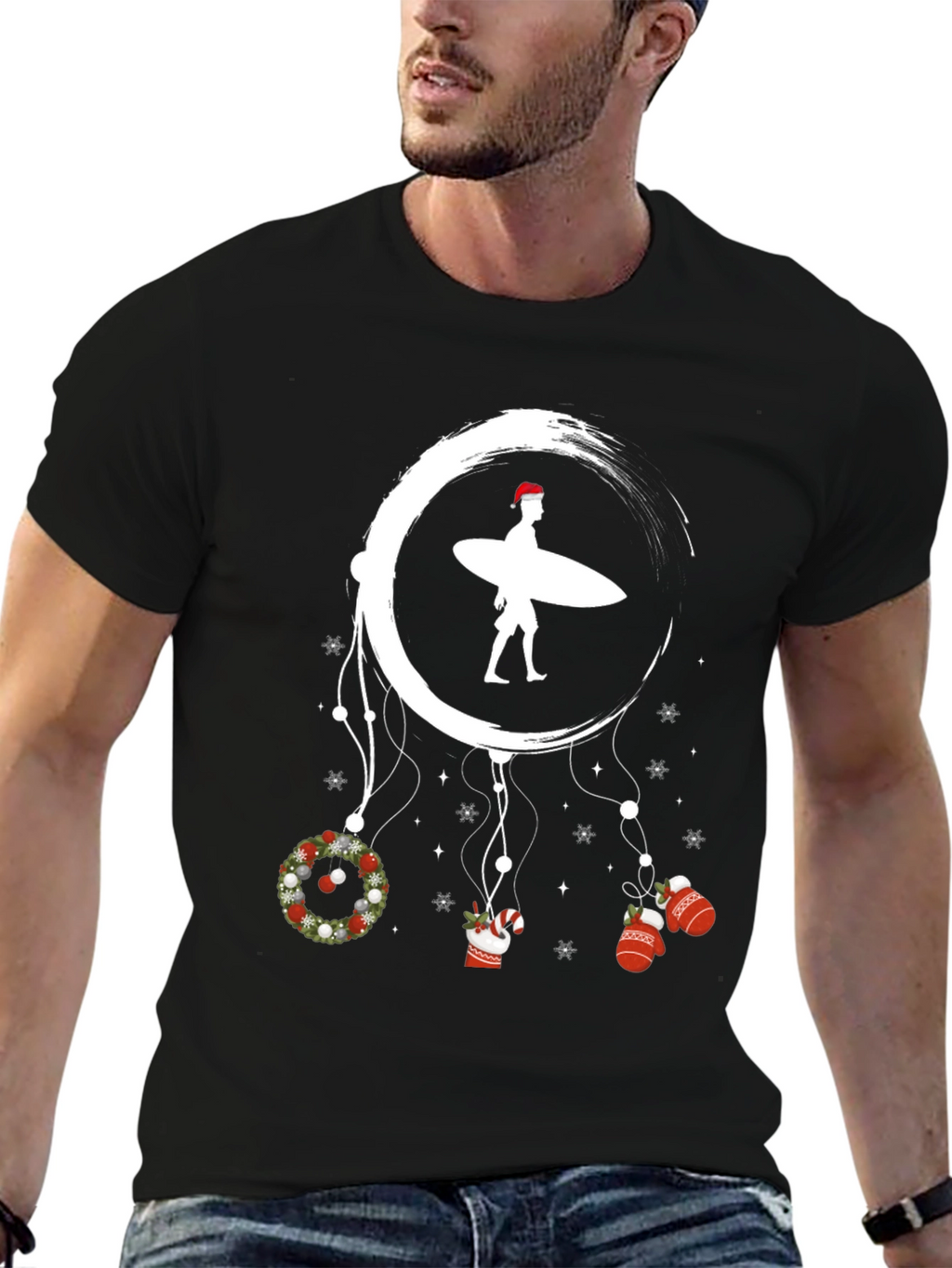 Surfing Santa Christmas Dreamcatcher T-Shirt