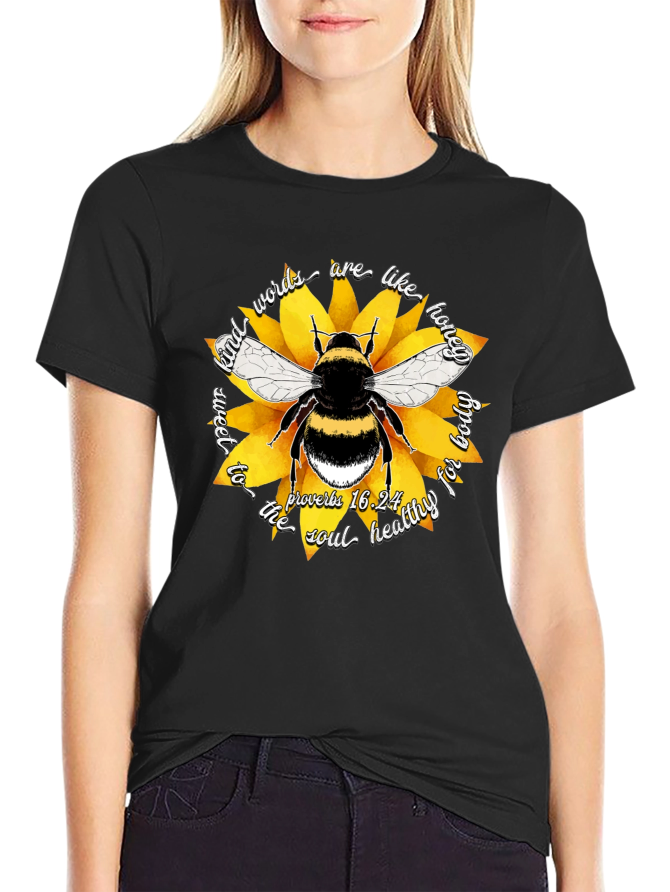 Honeybee & Sunflower Graphic T-Shirt - Kind Words are Sweet