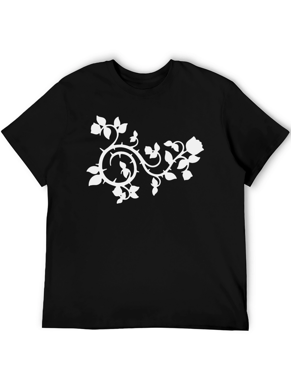 Black T-Shirt with White Floral Vine Design