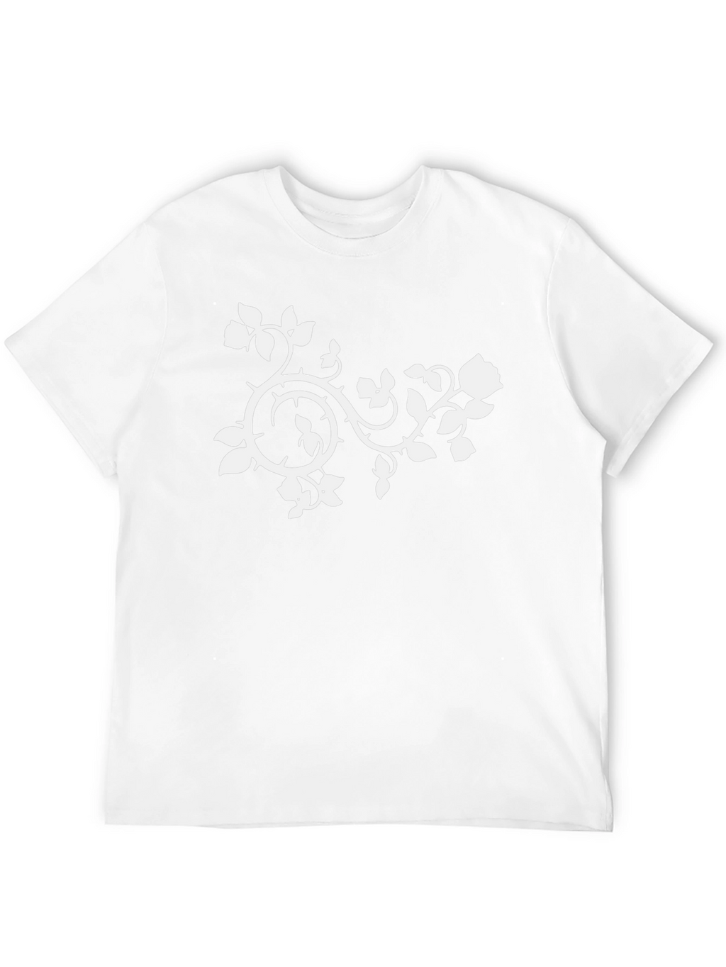 Black T-Shirt with White Floral Vine Design