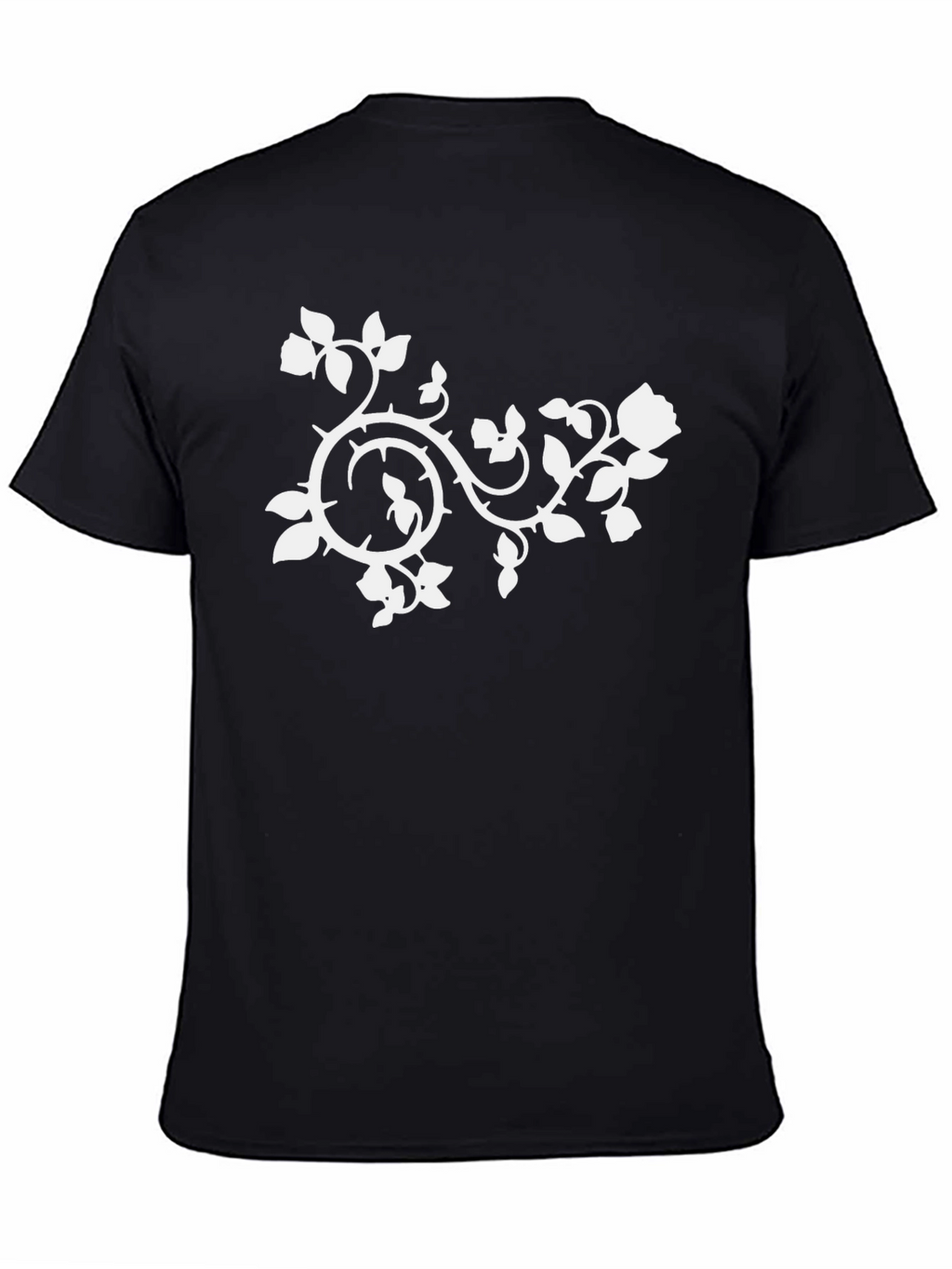Black T-Shirt with White Floral Vine Design