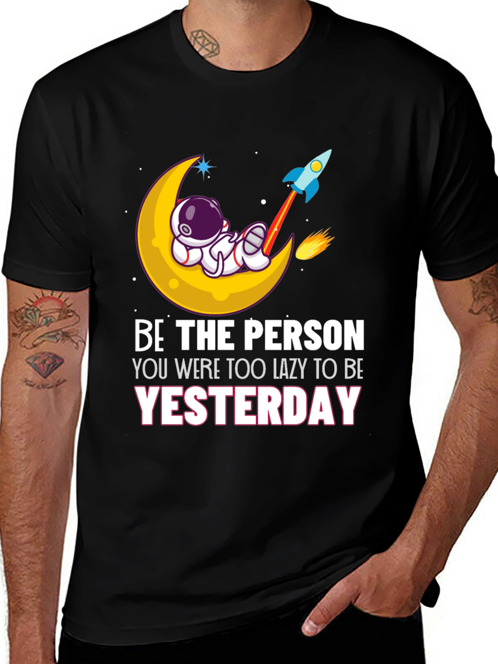Be the Person T-Shirt Astronaut Moon Rocket Graphic Tee